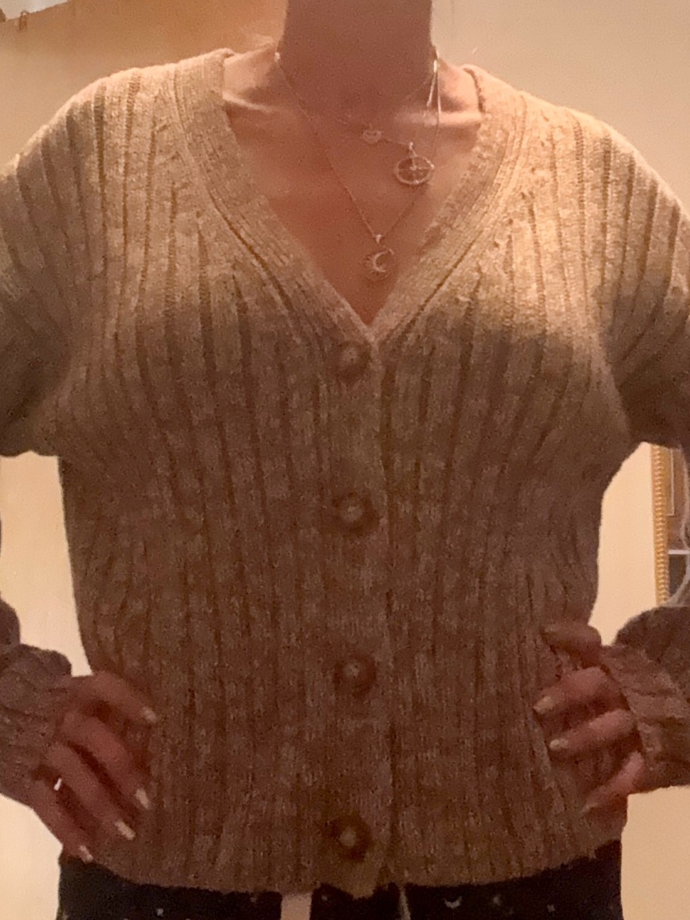 a new day Beige Ribbed V-Neck Button Front Cardigan
